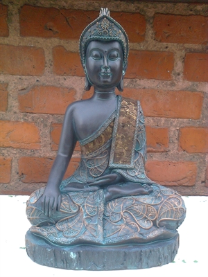 Buddha BUD277A siddende kobberfarvet med mønster polyresin h:30cm - Se Buddha figurer